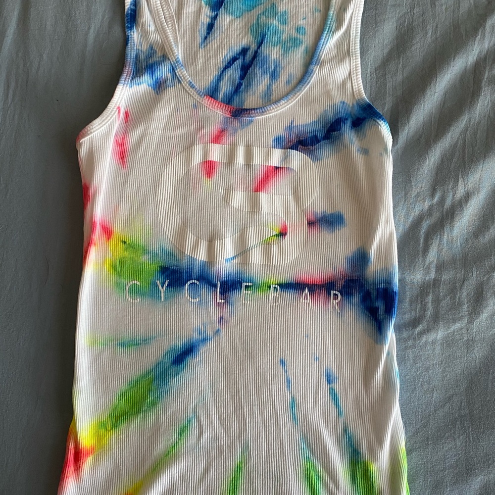 Custom CycleBar white tie dye tank top